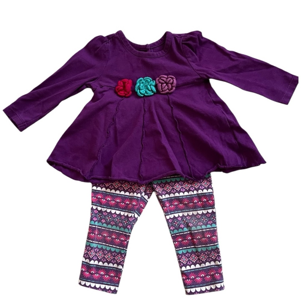 Kids Headquarters Purple Flowy Top & Matching Printed Leggings - Pre Loved - 12M